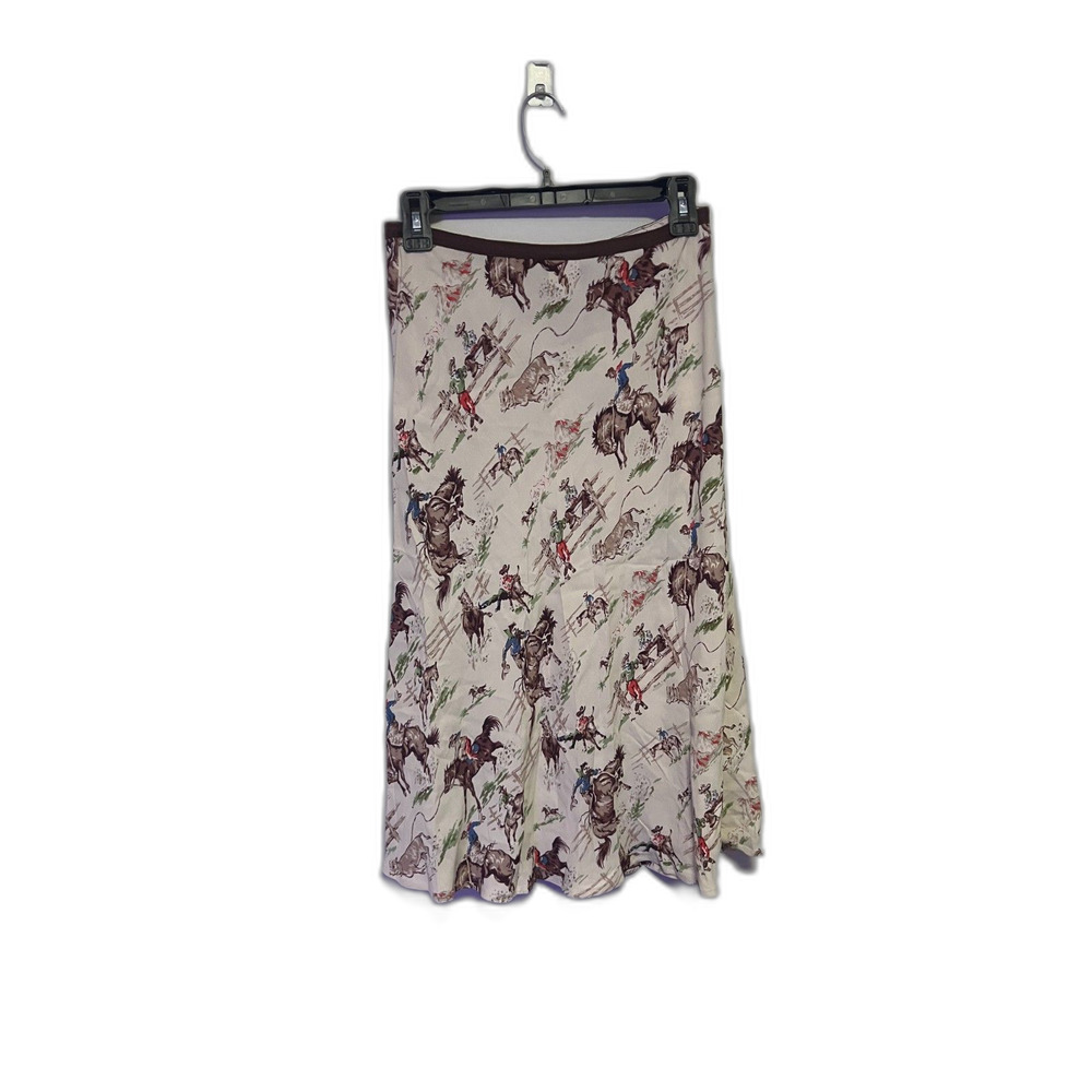 Vintage Loco Lindo Western Rodeo Cowgirl Print Rayon Swing Skirt